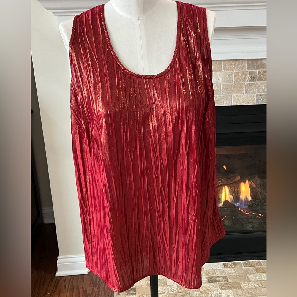 Susan Graver red copper metallic crinkle scoop neck layering tank top 1X